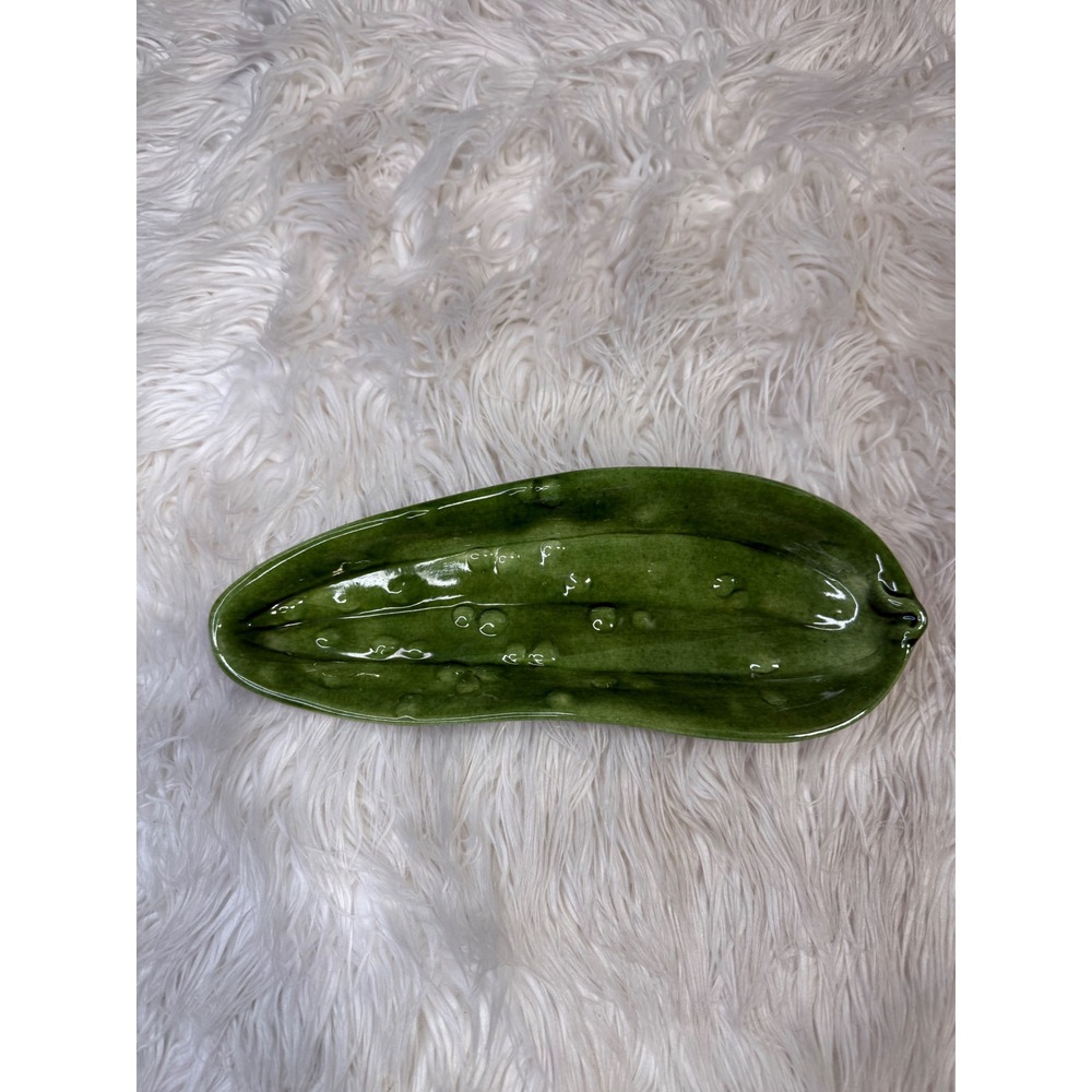 Vintage Ceramic Pickle Dish Green Cucumber Relish Tray Serving Dish